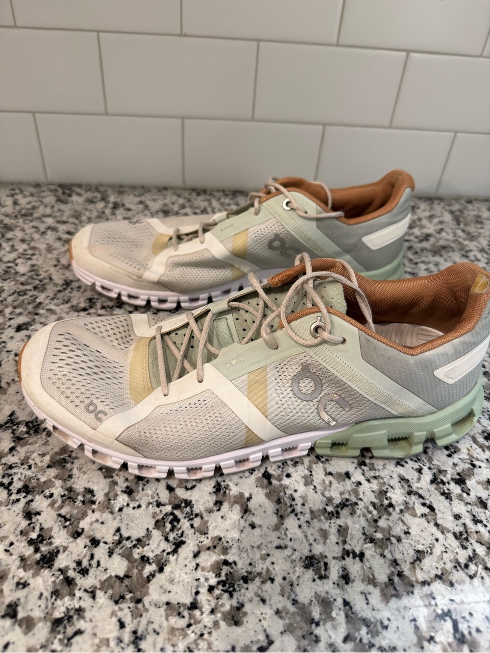 On Cloud Running Women's Trainers in Light Gray, Mint & Tan